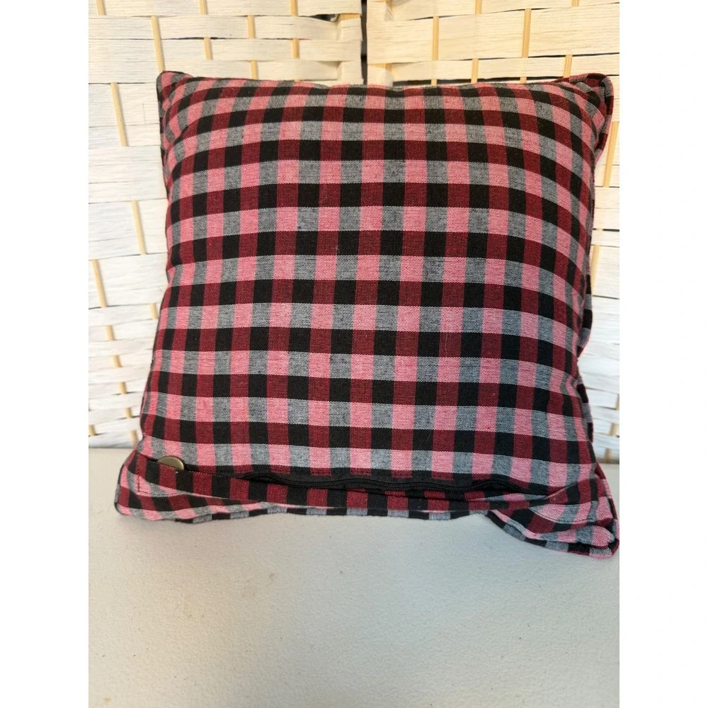 Embroidered Christmas Tree Wagon Car‎ Throw Pillow Red Plaid Back Holiday Decor